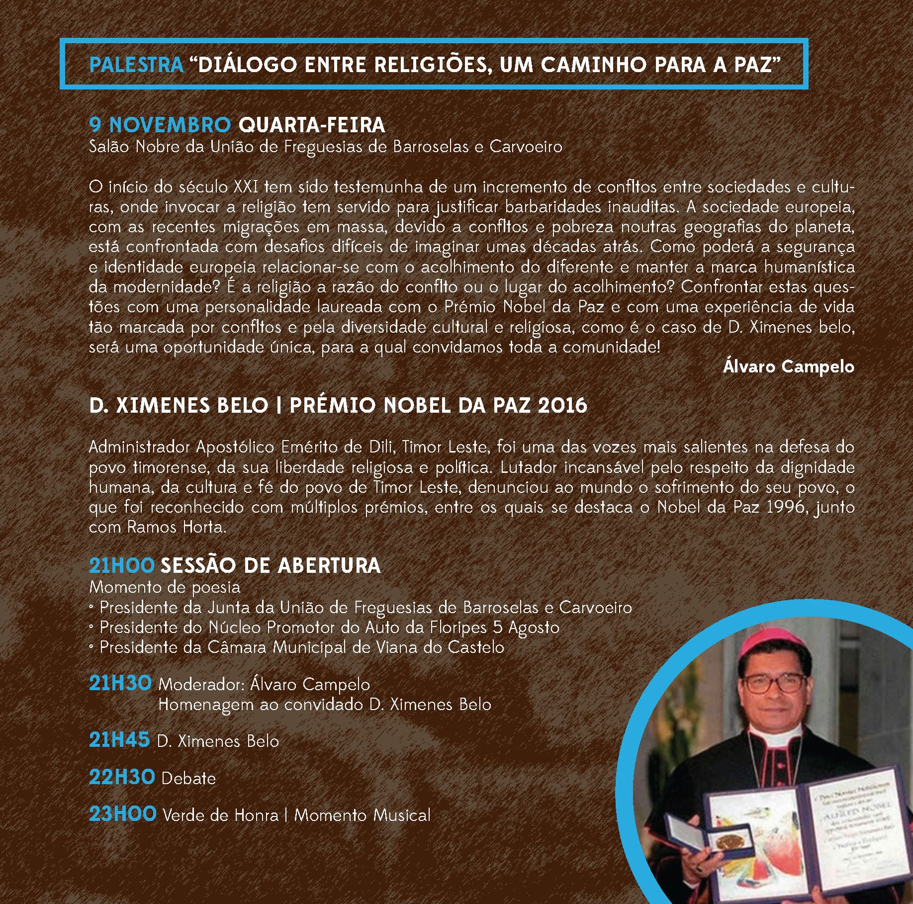 Dom Ximenes Belo em Viana para participar na palestra “Diálogo entre religiões, um caminho para a paz”