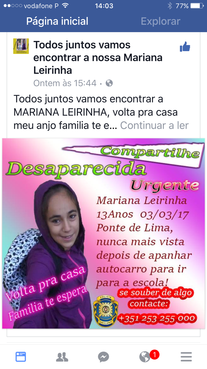 Criada página nas redes sociais para tentar encontrar menina de Ponte de Lima desaparecida há 7 dias