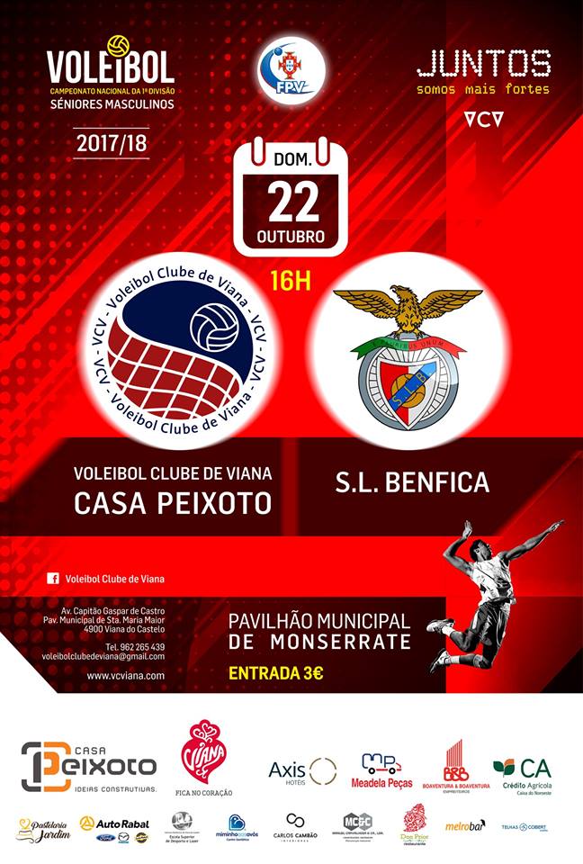 Voleibol: VC Viana recebe SL Benfica no próximo domingo em Monserrate