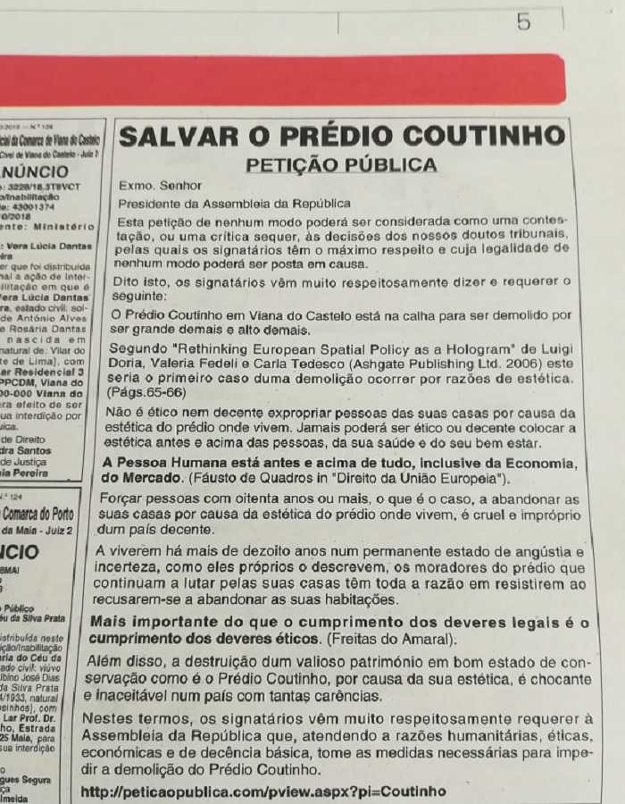 Fraca participação em petição pública ‘online’ para “salvar” prédio Coutinho leva promotor a publicitar ação em jornal nacional