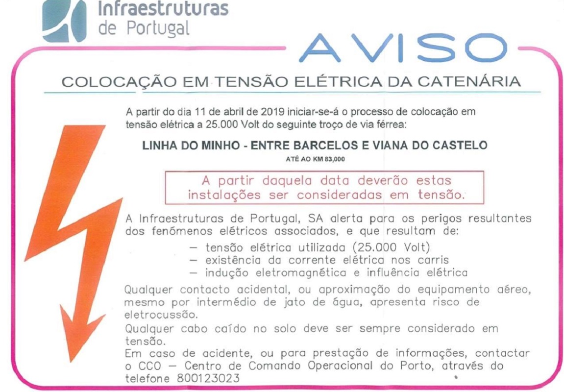 Troço Barcelos/Viana da Linha do Minho começa esta quinta-feira a ser eletrificado