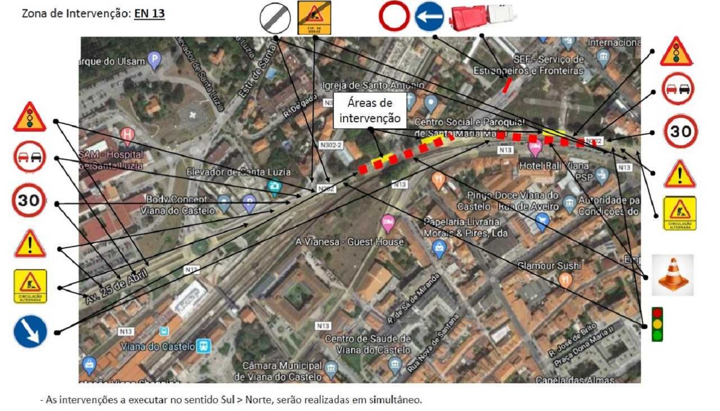 Requalificação na Estrada Nacional 13 obriga a circulação alternada em troços da Avenida 25 de Abril a 19 e 20 de maio