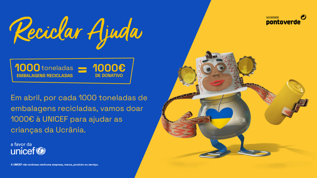 Sociedade Ponto Verde vai converter quantidades de embalagens recicladas em donativo financeiro para a UNICEF