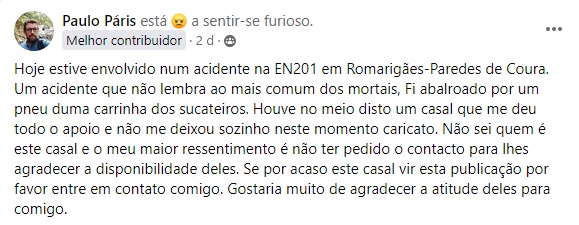Paulo Páris, Acidente Paredes de Coura