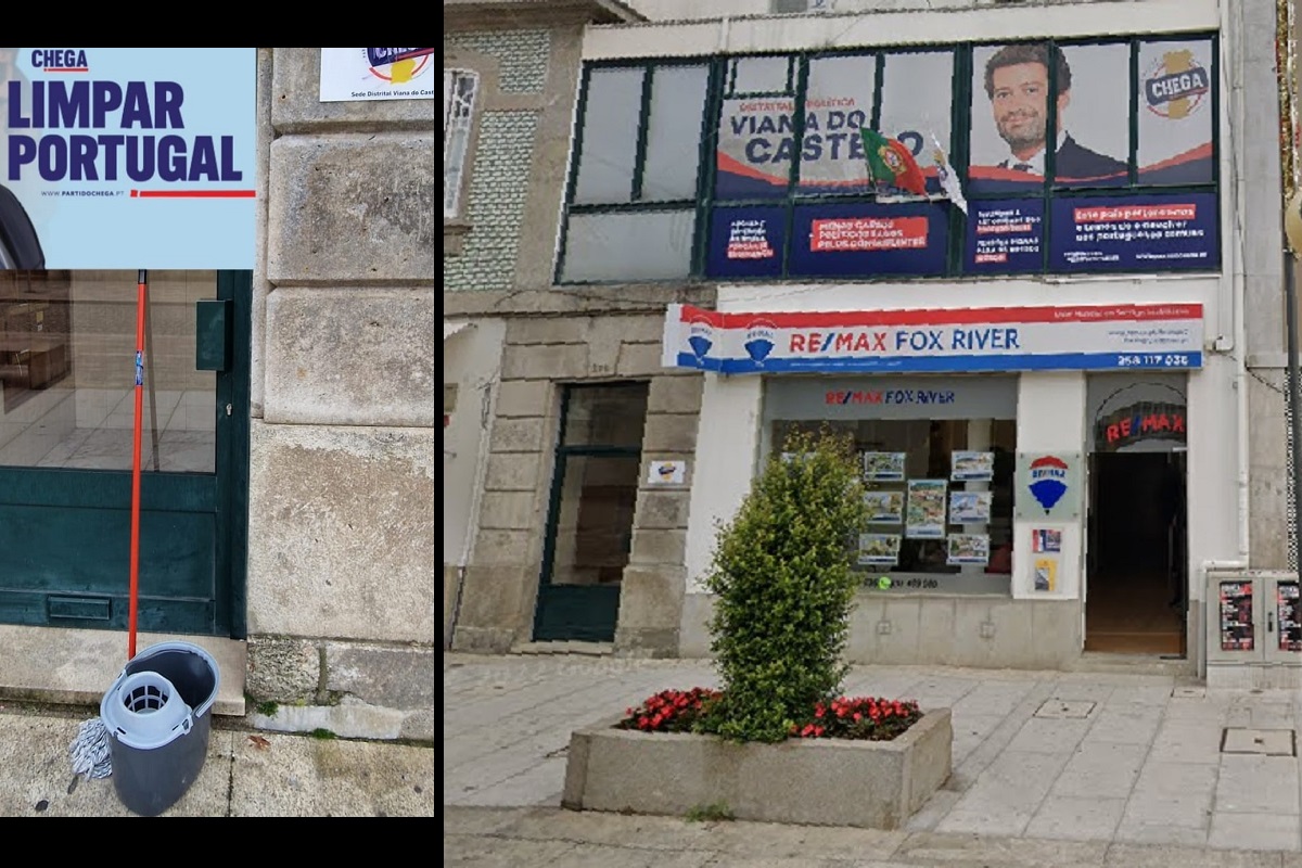 Limpar Portugal? Vianense em protesto coloca esfregona à porta da sede do Chega