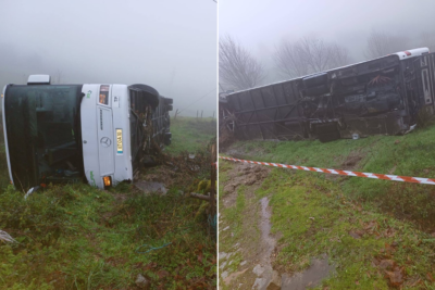 Autocarro capota em Ponte de Lima