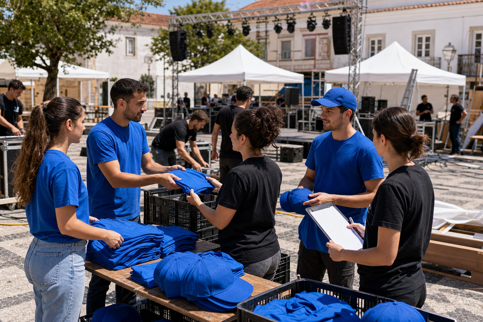 Equipas visíveis em festas locais: a roupa deve responder a uma função